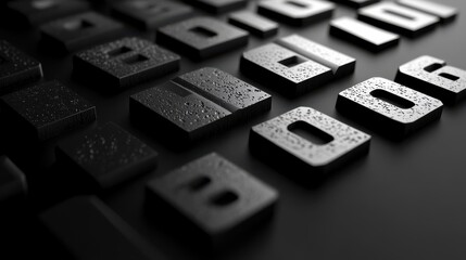 Dark concept of new year 2025, numbers with white blocks and dark black background