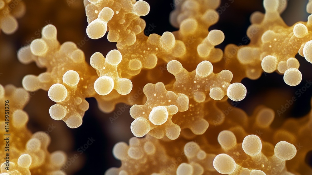 Poster an intricate close-up of yellow coral-like structures, highlighting their unique texture and branchi