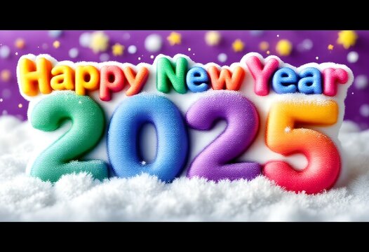 Colorful letters and numbers "Happy New Year 2025"