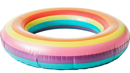 Pastel rainbow inflatable pool float featuring a vibrant and playful design, perfect for water...