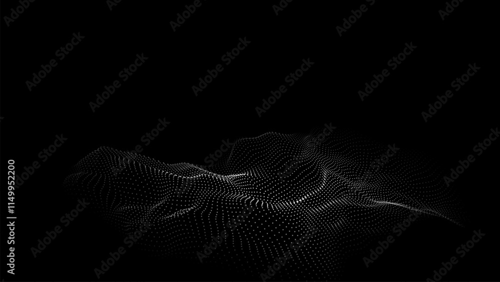 Poster digital technology black wave. dark cyberspace with motion dots. futuristic digital background artif