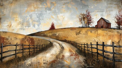 Scenic autumn landscape countryside road digital artwork tranquil environment wide view nature inspiration