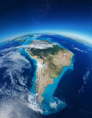 Fototapeta premium Generated image A breathtaking satellite view of Earth showcasing the diverse continents and vast blue ocean