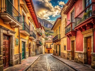 Obraz premium Vintage La Paz Bolivia: Jaen Street Historical Center - Cobblestone Streets & Colonial Architecture