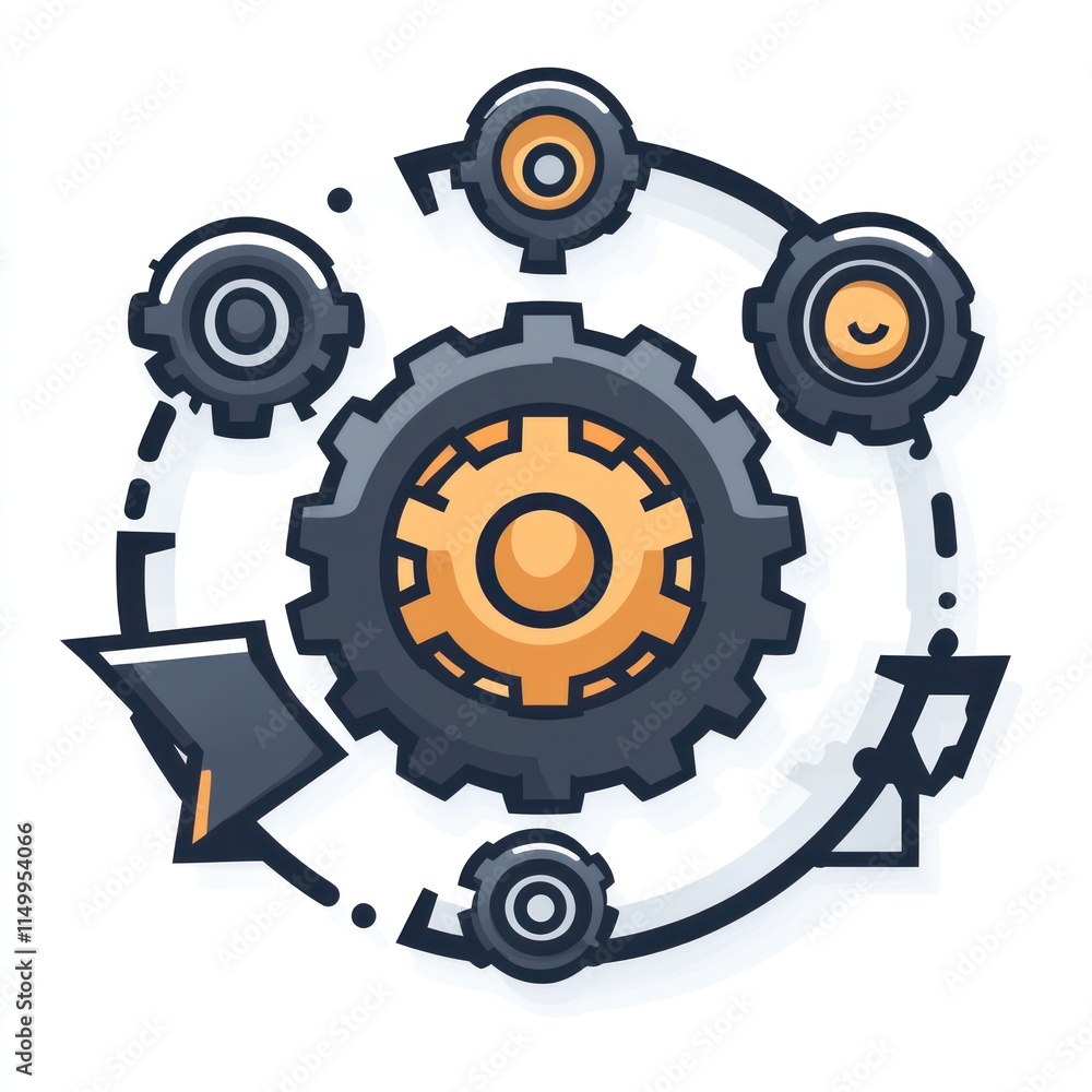 Poster interconnected gears rotating in circular motion
