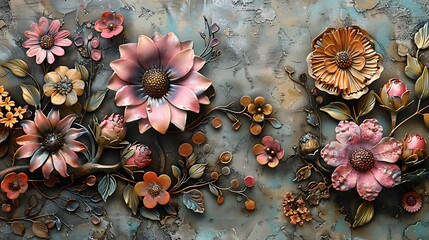 Floral wall art display art gallery decorative pieces indoor environment close-up creative inspiration