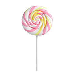 3D render of a colorful lollipop on transparent background, full depth of field