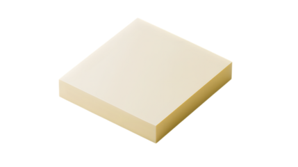 Yellow sticky note pad with a smooth surface and clean edges, ideal for reminders or creative projects. Isolated on transparent background