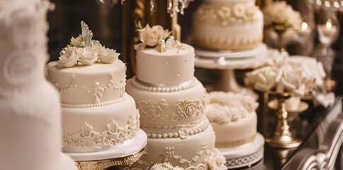 Elegant cakes with ornate decorations, highlighting intricate designs and creativity in dessert presentation for special occasions