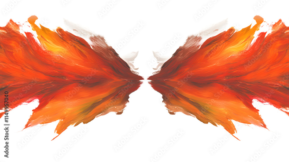 Poster abstract fiery red and orange brushstrokes creating bold and dynamic artistic patterns. isolated on 