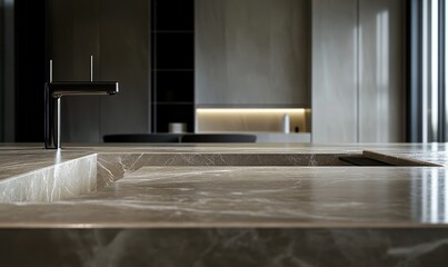 Modern kitchen sink and faucet detail.