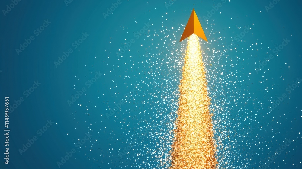 Poster 2025 goal setting planning and objectives. paper rocket soaring through sparkling particles against 