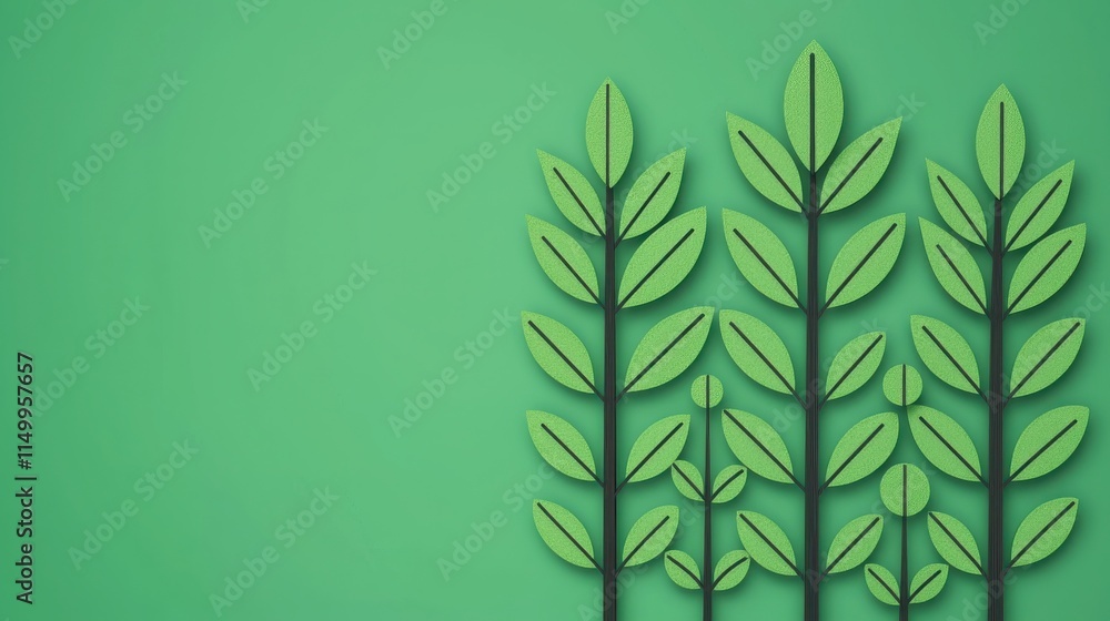 Poster 2025 goal setting planning and objectives. green background with stylized leaves arranged in a patte
