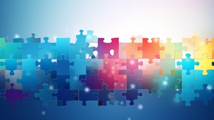 A vector of interconnected puzzle pieces on a soft background, hard light, empty space on the left side for text,generative ai illustration