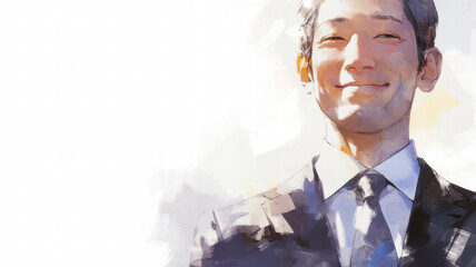 水彩画で描いた笑顔のビジネスマン