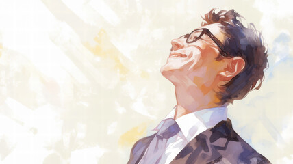 水彩画で描いた笑顔のメガネをかけたビジネスマン