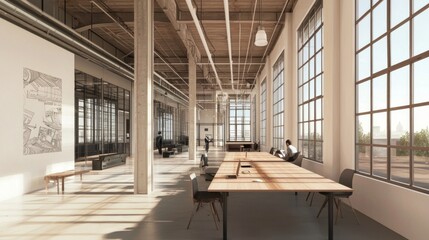 Collaborative workspace design modern office interior photography bright environment wide angle view innovative concepts for productivity