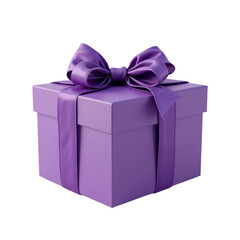 Obraz premium Purple gift box with bow on black background