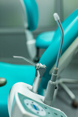 Medical instruments in the dental clinic. The background of a dentistry.