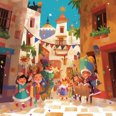 Festive Street Parade in a Charming Town