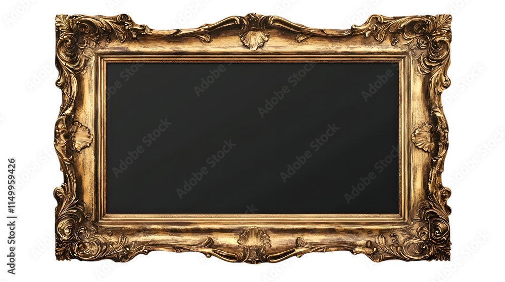 Poster textured metallic gold frame with intricate details, perfect for displaying artwork or photographs. 