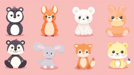 Fototapeta premium Eight cute cartoon animals.