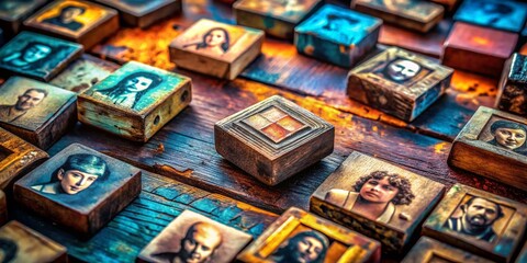 Fototapeta premium Vintage Old Style Typeset Printing Blocks & Letters, Retro Typography Background