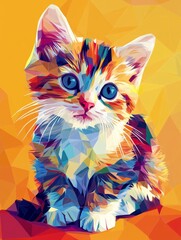 Vibrant Polygonal Kitten Portrait Artistic Illustration