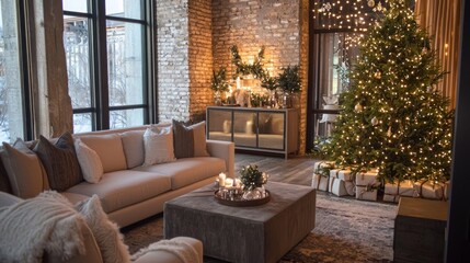 Cozy winter living room decor modern home interior design festive ambiance warm lighting holiday spirit
