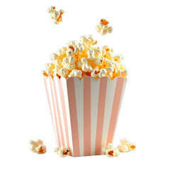 Popcorn in pink striped container with flying pieces