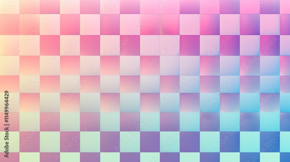 Poster a gradient checkered pattern in soft pastel colors.
