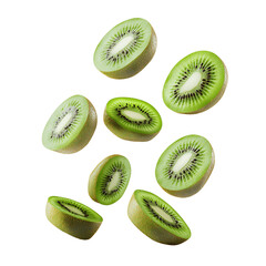 Fototapeta premium 3D Render of Falling Kiwi on Transparent Background, Full Depth of Field