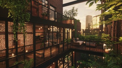 Fototapeta premium Urban greenery oasis modern building architectural photography cityscape aesthetic view sustainable design