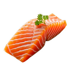 Sliced salmon with a sprig of parsley on top