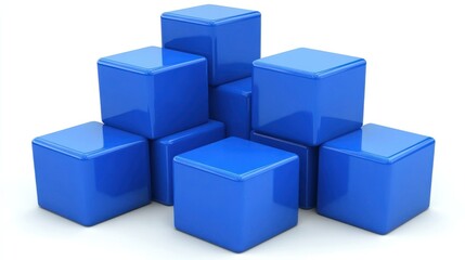 Obraz premium Stack of shiny blue cubes on white background.