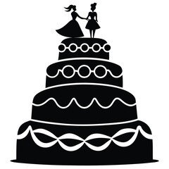 Wedding cake silhouette on white background