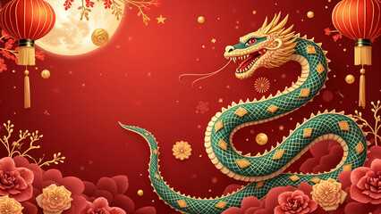Fototapeta premium Welcoming the Year of the Snake: Celebrate Lunar New Year 2025 with Tradition and Prosperity