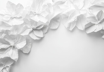 White paper flowers border on white background.