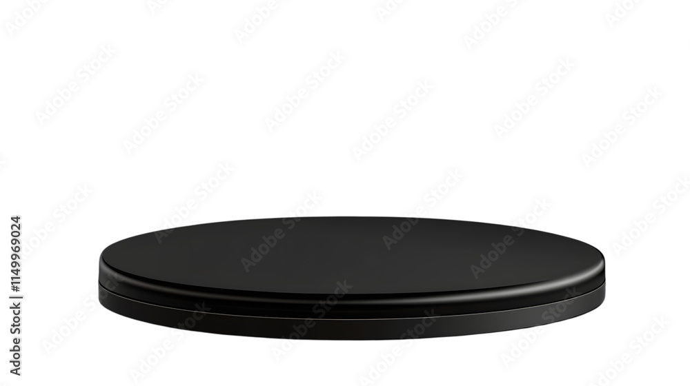 Poster black circular platform with a layered design, showcasing a sleek and modern aesthetic for product d