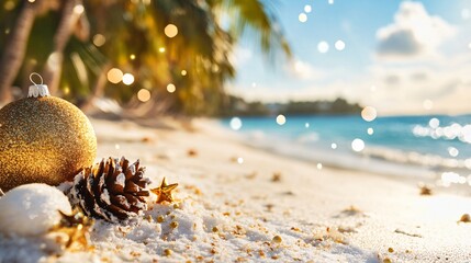 New year celebration on the beach tropical paradise holiday decor serene environment close-up view festive spirit