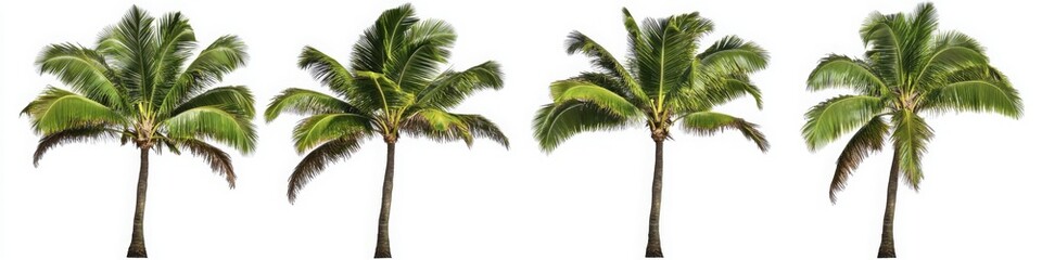 Obraz premium Tropical palm trees in a row, showcasing lush green fronds and natural beauty, ideal for vacation themes, tropical designs, or environmental concepts.