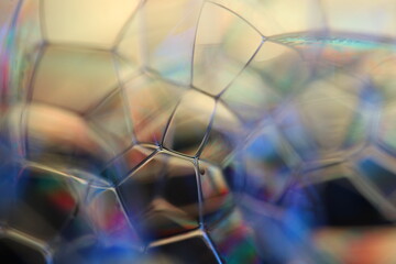 Multicoloured bubbles, fantastic liquid connections, fluid movement, dark fantastic background, transparent oil bubbles