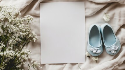 Baby Shower Invitation Mockup: Blank Card, Shoes - Minimalism