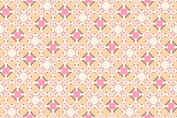 Pink Floral Seamless Tile Pattern on Beige Canvas.