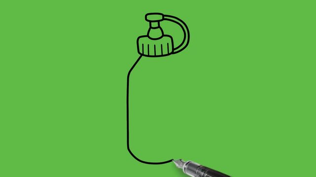 draw baby sipper water bottle with lid with black outline on abstract green screen background    
