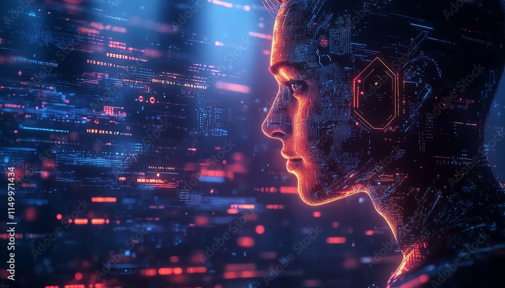 Poster business entrepreneur utilizing ai technology to enhance productivity, online ai assistant helping w