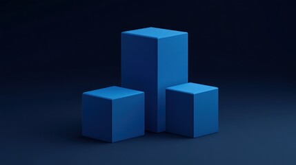 Obraz premium Three blue square blocks on dark background.