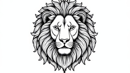 Obraz premium Intricate lion coloring pages showcasing symmetrical facial features and a mane filled with geometric and artistic patterns