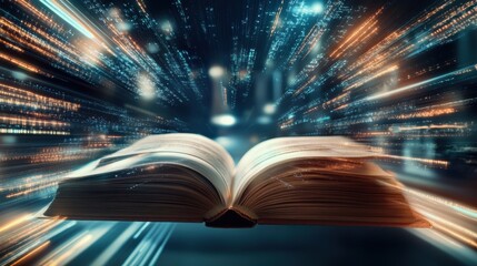 An open book glowing with light symbolizing knowledge and learning