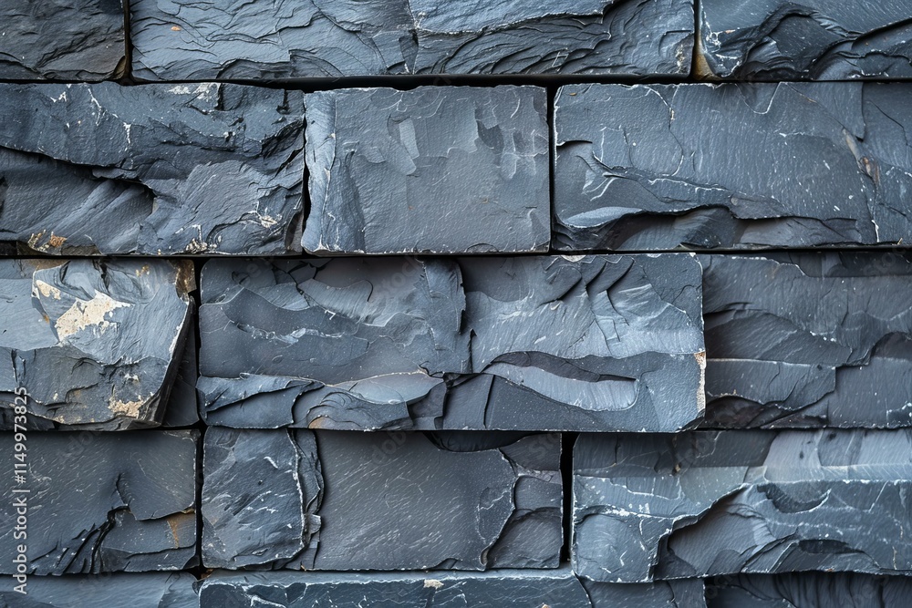 Poster close up of dark grey stone cladding creating a textured background, ideal for architecture and desi